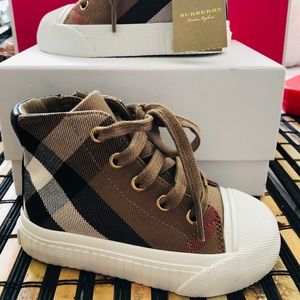 New Burberry kids unisex hi-top shoes sneakers